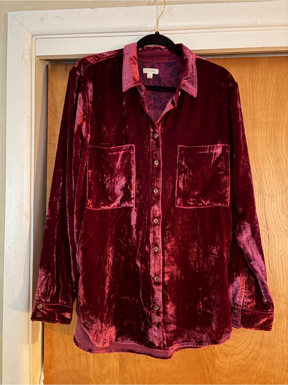 Pilcro crushed velvet button down shirt